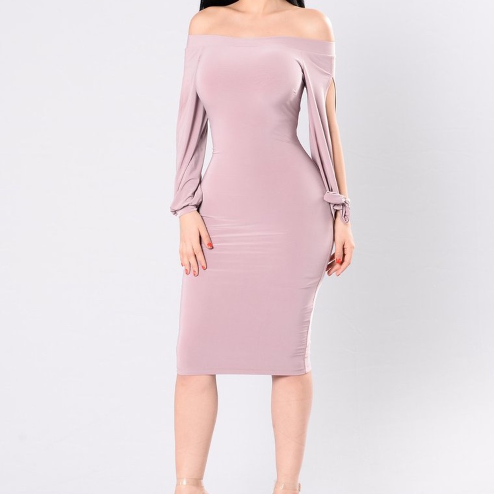 Mauve off the shoulder dress